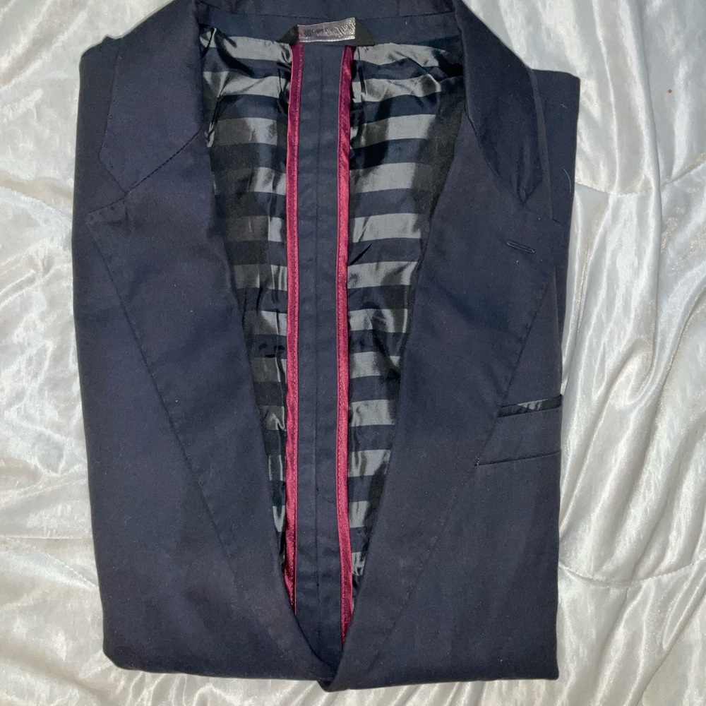 Stone Rose Black Blazer with Striped Lining, Made in Italy, Size 46R